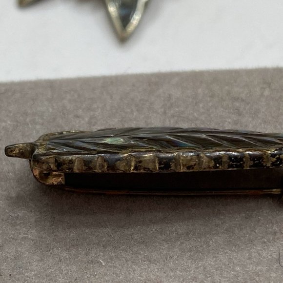 Vintage Dainty Sterling Silver Leaf Feather, Inlaid Abalone Shell Brooch Pin - Picture 3 of 6